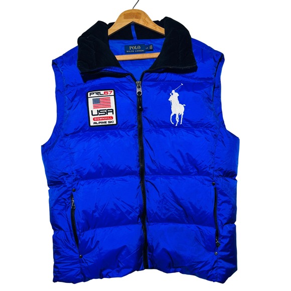 Polo Ralph Lauren Vest Downhill Alpine Ski US Blue Down Puffer Large Big Pony - Picture 1 of 9